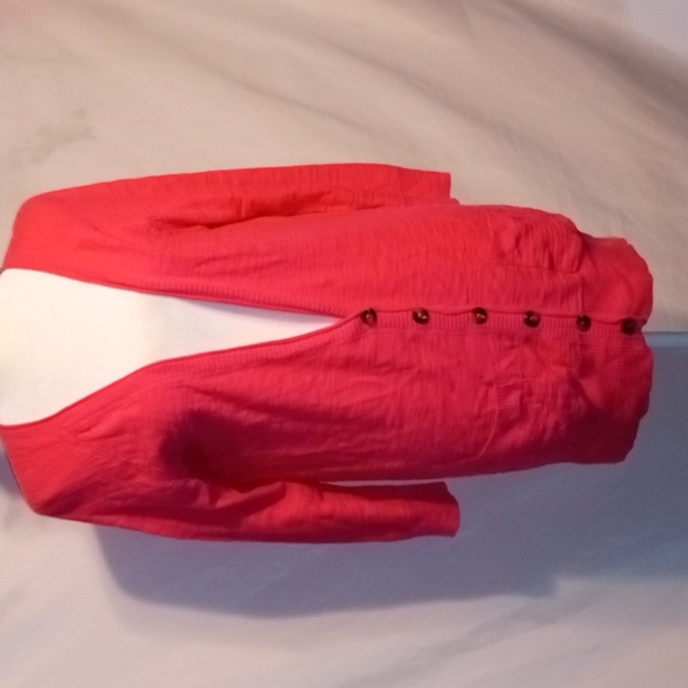 Pink Cardigan Sweater with V-neck and Full Length Sleeves